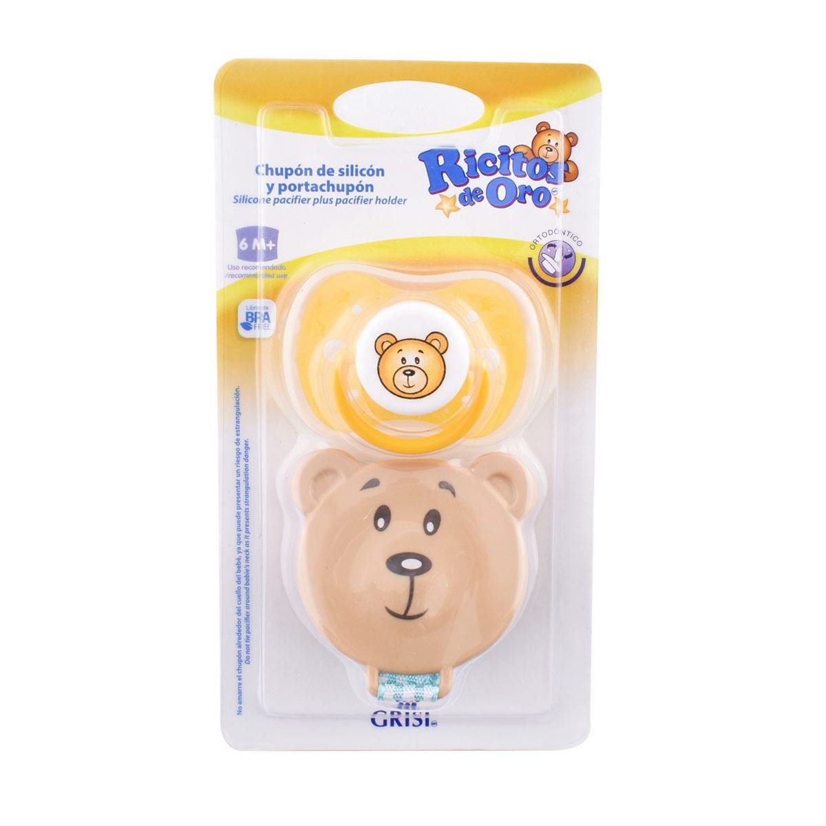 CHUPON RICITOS ORO +PORTA CHUP 6M+