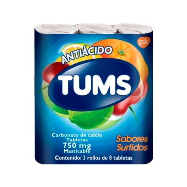 TUMS EXTRA SURT 750MG 3ROLLOS 8TAB