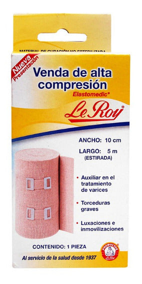 Venda Elastomedic Alta Compresión 10 cm x 5 cm (Le Roy)