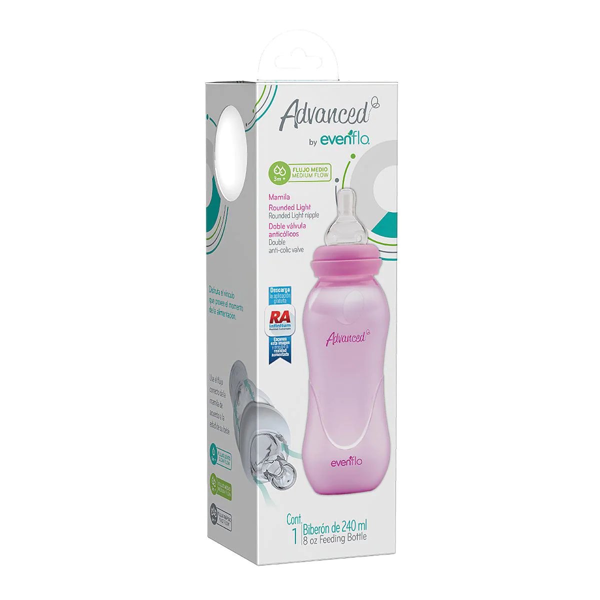 BIB EVENFLO ADVA NATFLOW ROSA 8OZ