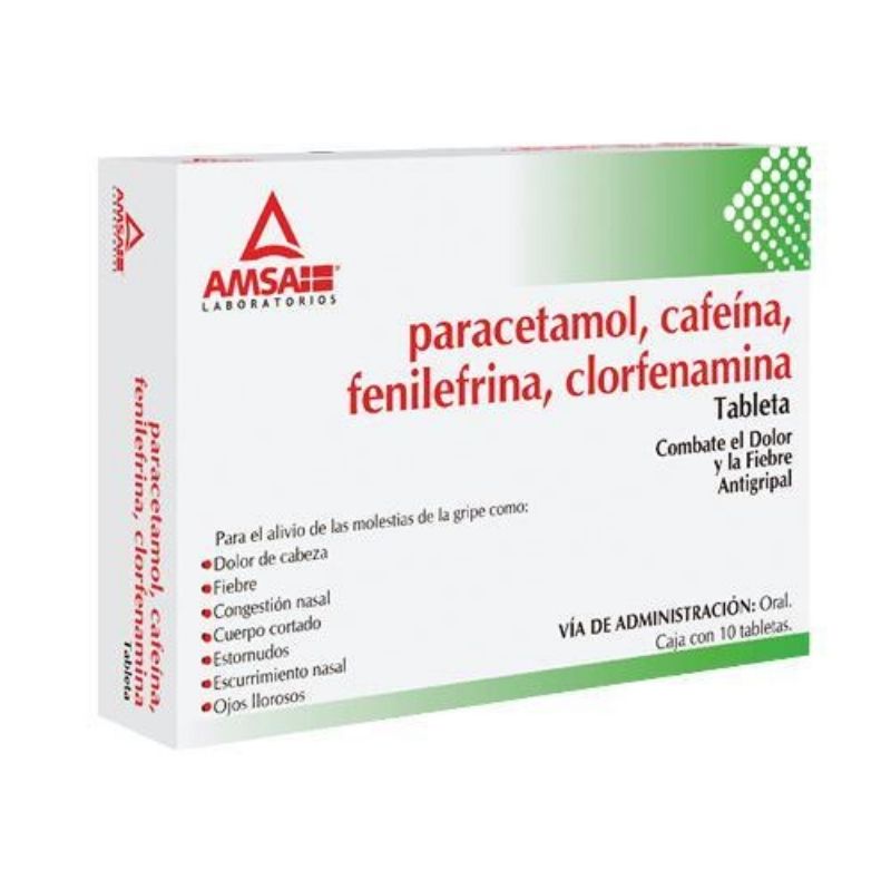 PARACET CAFEINA FENIL CLORF 10 TAB  AMSA